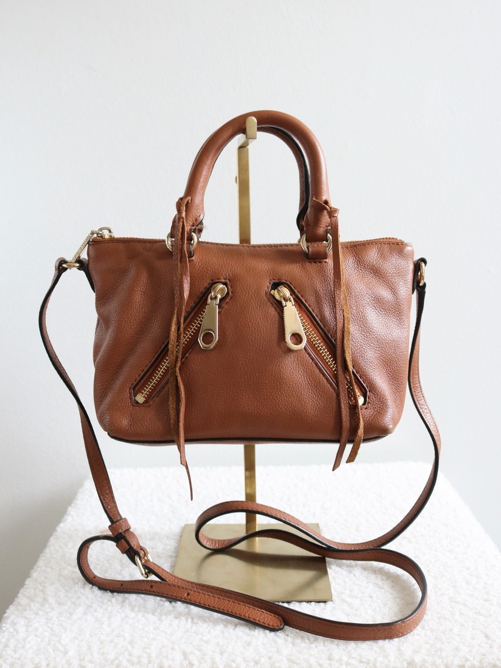 Rebecca Minkoff Micro Moto Satchel Cognac Brown